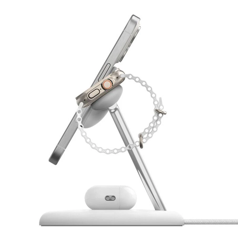 Belkin BoostCharge Pro 3-in-1 MagSafe Wireless Charger Stand - Power All Your Apple Devices - White Open Box