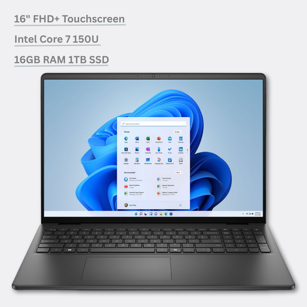 Dell 16 DC16250 Laptop - 16" FHD+ Touchscreen - Intel Core 7 150U - 16GB RAM - 1TB SSD - Windows 11 Home - Carbon Black Open Box