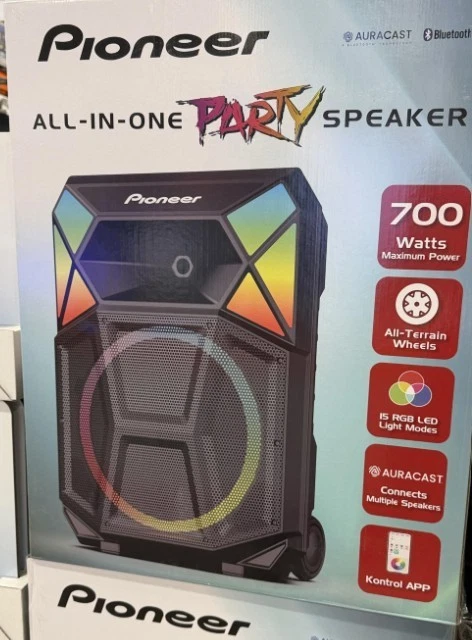 Pioneer PSX-615 Party Speaker - 700W - 15 Inch Woofer - Bluetooth - Auracast - RGB Party Lights - Includes Wireless Mic and Heavy-Duty Speaker Stand - Black Open Box